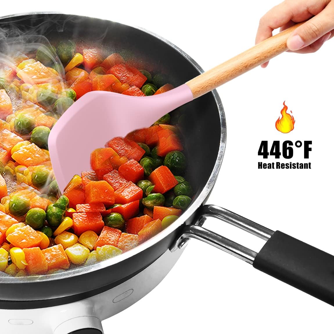 12-Piece Silicone Kitchen Utensil Set | Heat-Resistant, Non-Toxic Cooking Tools with Wooden Handles – Includes Spatula, Turner, Tongs, Spoon, Brush & Whisk (Random Colors)