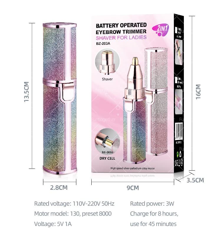 2-in-1 Rechargeable Electric Eyebrow Trimmer and Shaver | Painless Flawless Facial Hair Remover for Women (With Box)