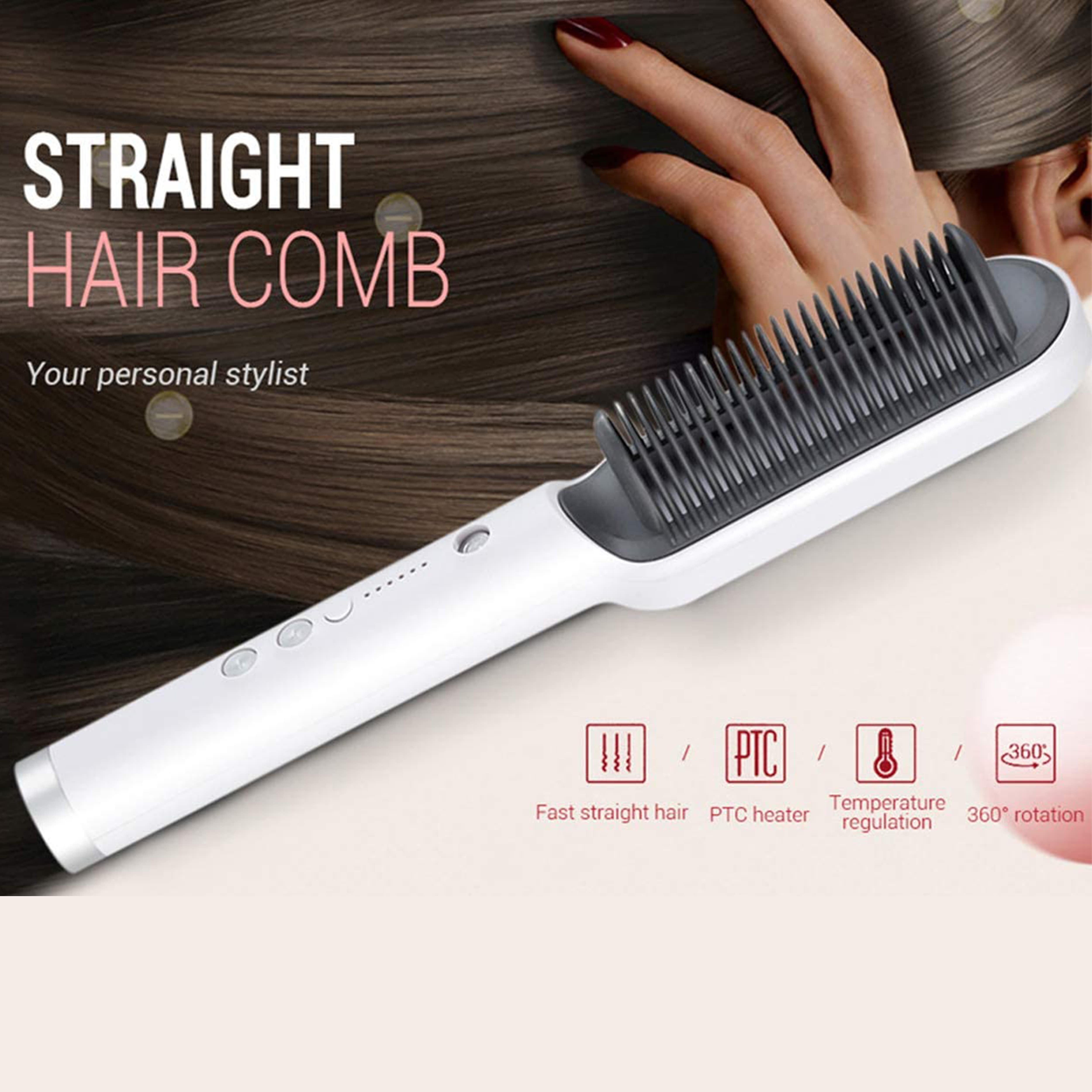 2-in-1 Hair Straightener Brush & Curling Comb | Anti-Scald Electric Hot Comb for Travel & Home Salon Styling