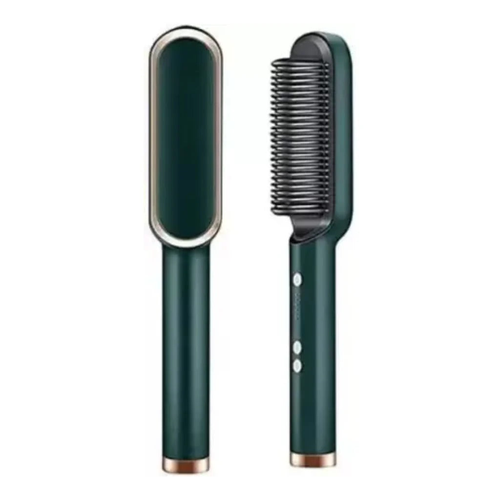 2-in-1 Hair Straightener Brush & Curling Comb | Anti-Scald Electric Hot Comb for Travel & Home Salon Styling