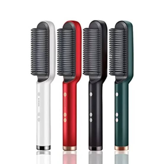 2-in-1 Hair Straightener Brush & Curling Comb | Anti-Scald Electric Hot Comb for Travel & Home Salon Styling