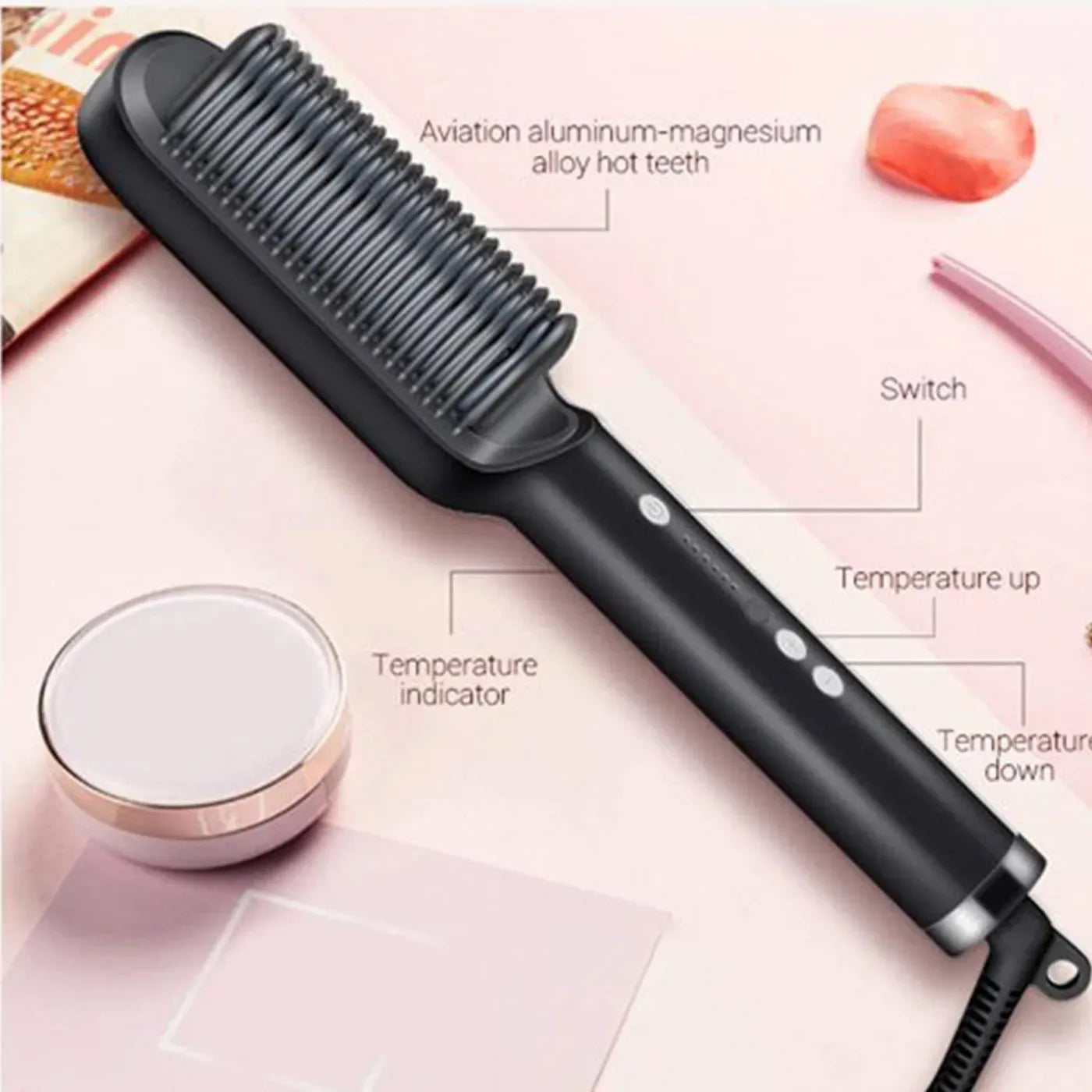2-in-1 Hair Straightener Brush & Curling Comb | Anti-Scald Electric Hot Comb for Travel & Home Salon Styling