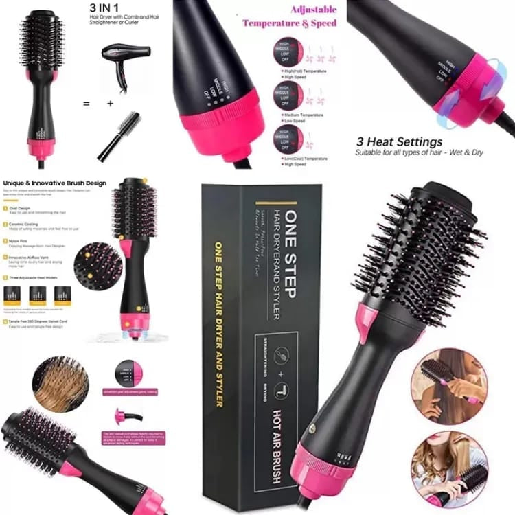 3-in-1 One-Step Hair Dryer Brush | Hot Air Styling Tool for Volume, Straightening & Curling – Easy Salon-Style Results at Home