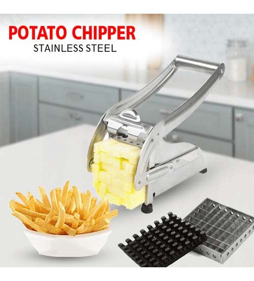 Potato Chips Cutter & French Fries Chipper Machine | Vegetable Cutter with Interchangeable Stainless Steel Blades (25 & 49 Holes) – Homemade French Fry & Chips Maker